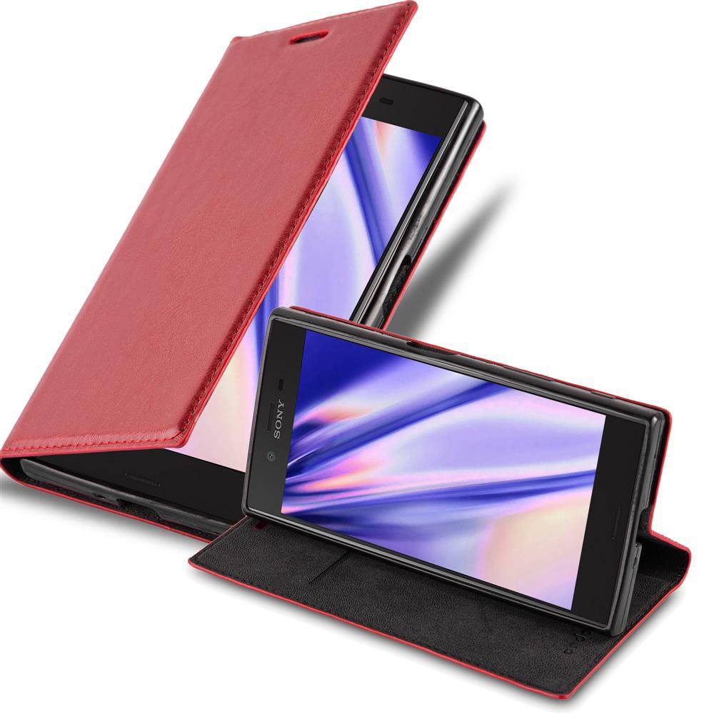 Cadorabo Hülle für Sony Xperia XZ / XZs Schutz Hülle in Rot Handyhülle Etui Case Cover Magnetverschluss