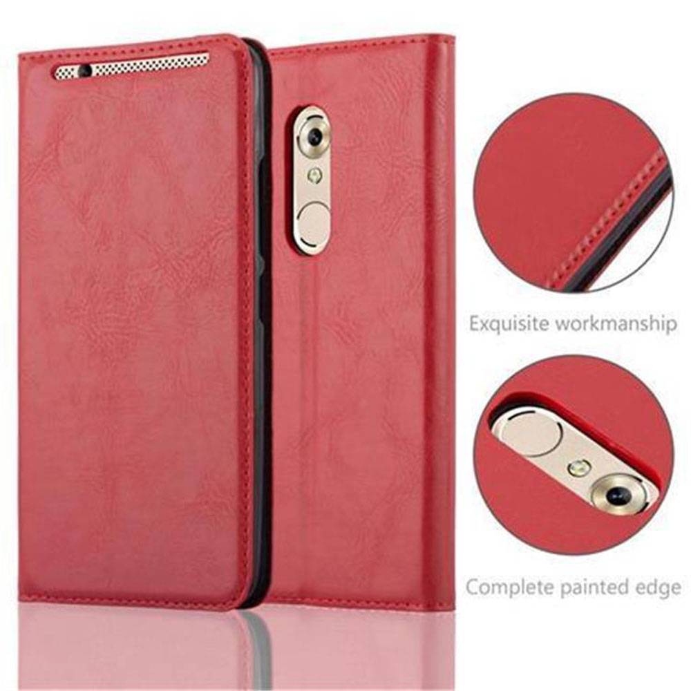 Cadorabo Hülle für ZTE Axon 7 Schutz Hülle in Rot Handyhülle Etui Case Cover Magnetverschluss