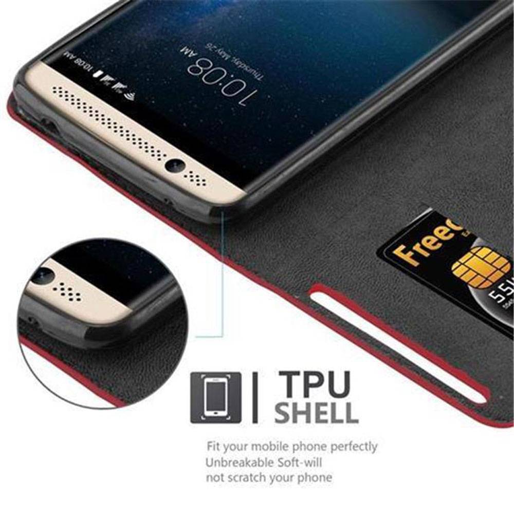 Cadorabo Hülle für ZTE Axon 7 Schutz Hülle in Rot Handyhülle Etui Case Cover Magnetverschluss