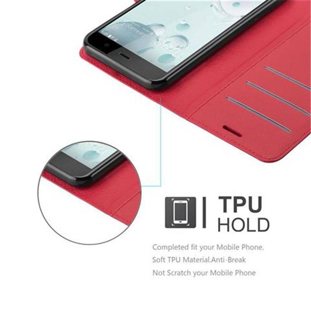 Cadorabo Hülle für HTC U PLAY Schutz Hülle in Rot Handyhülle Etui Case Cover Magnetverschluss