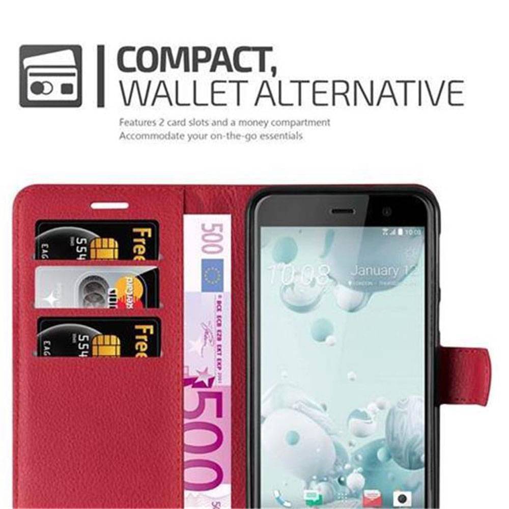 Cadorabo Hülle für HTC U PLAY Schutz Hülle in Rot Handyhülle Etui Case Cover Magnetverschluss
