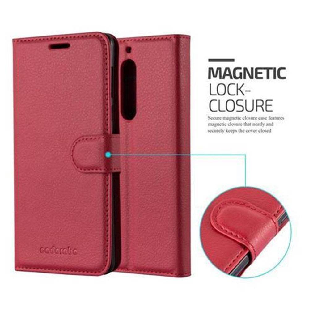 Cadorabo Hülle für Nokia 5 2017 Schutz Hülle in Rot Handyhülle Etui Case Cover Magnetverschluss