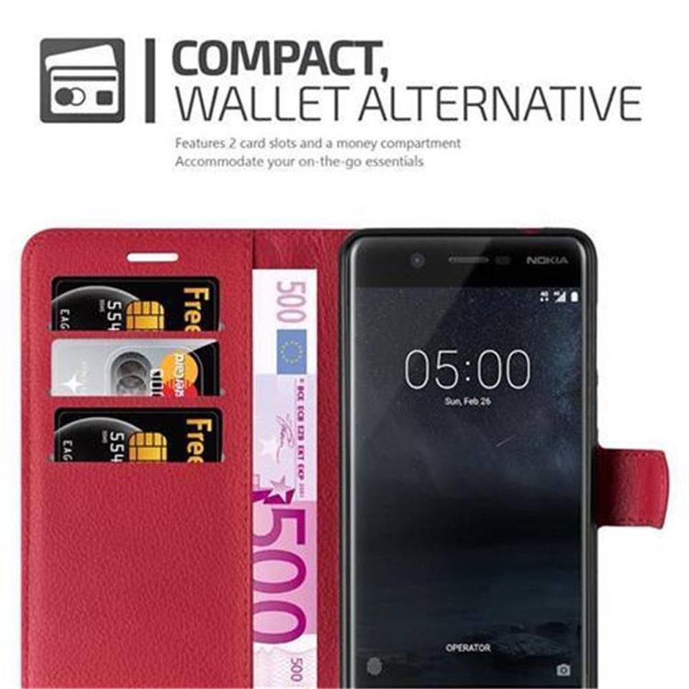 Cadorabo Hülle für Nokia 5 2017 Schutz Hülle in Rot Handyhülle Etui Case Cover Magnetverschluss