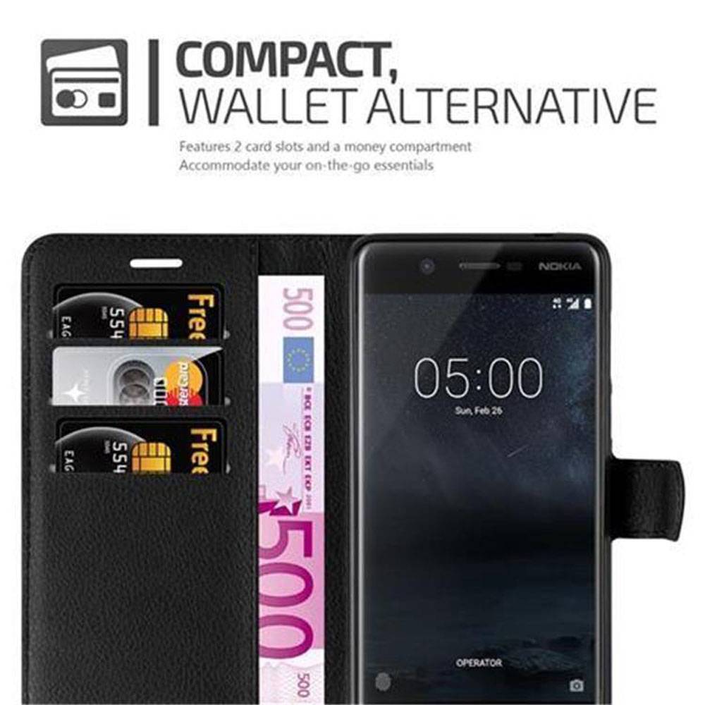 Cadorabo Hülle für Nokia 5 2017 Schutz Hülle in Schwarz Handyhülle Etui Case Cover Magnetverschluss