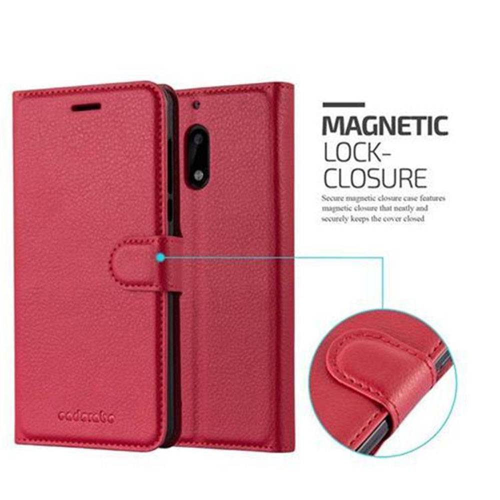 Cadorabo Hülle für Nokia 6 2017 Schutz Hülle in Rot Handyhülle Etui Case Cover Magnetverschluss