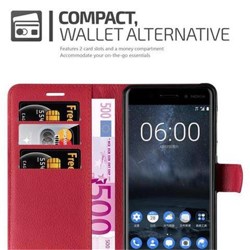 Cadorabo Hülle für Nokia 6 2017 Schutz Hülle in Rot Handyhülle Etui Case Cover Magnetverschluss