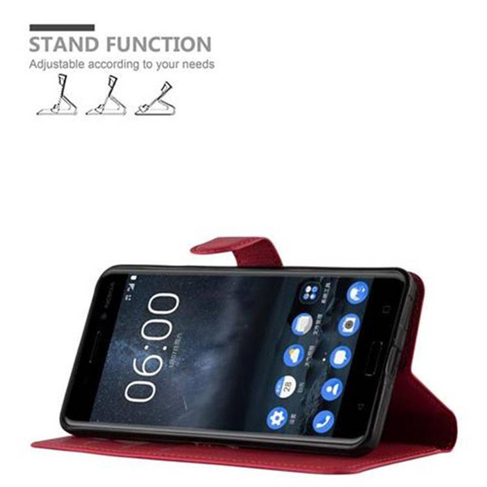 Cadorabo Hülle für Nokia 6 2017 Schutz Hülle in Rot Handyhülle Etui Case Cover Magnetverschluss