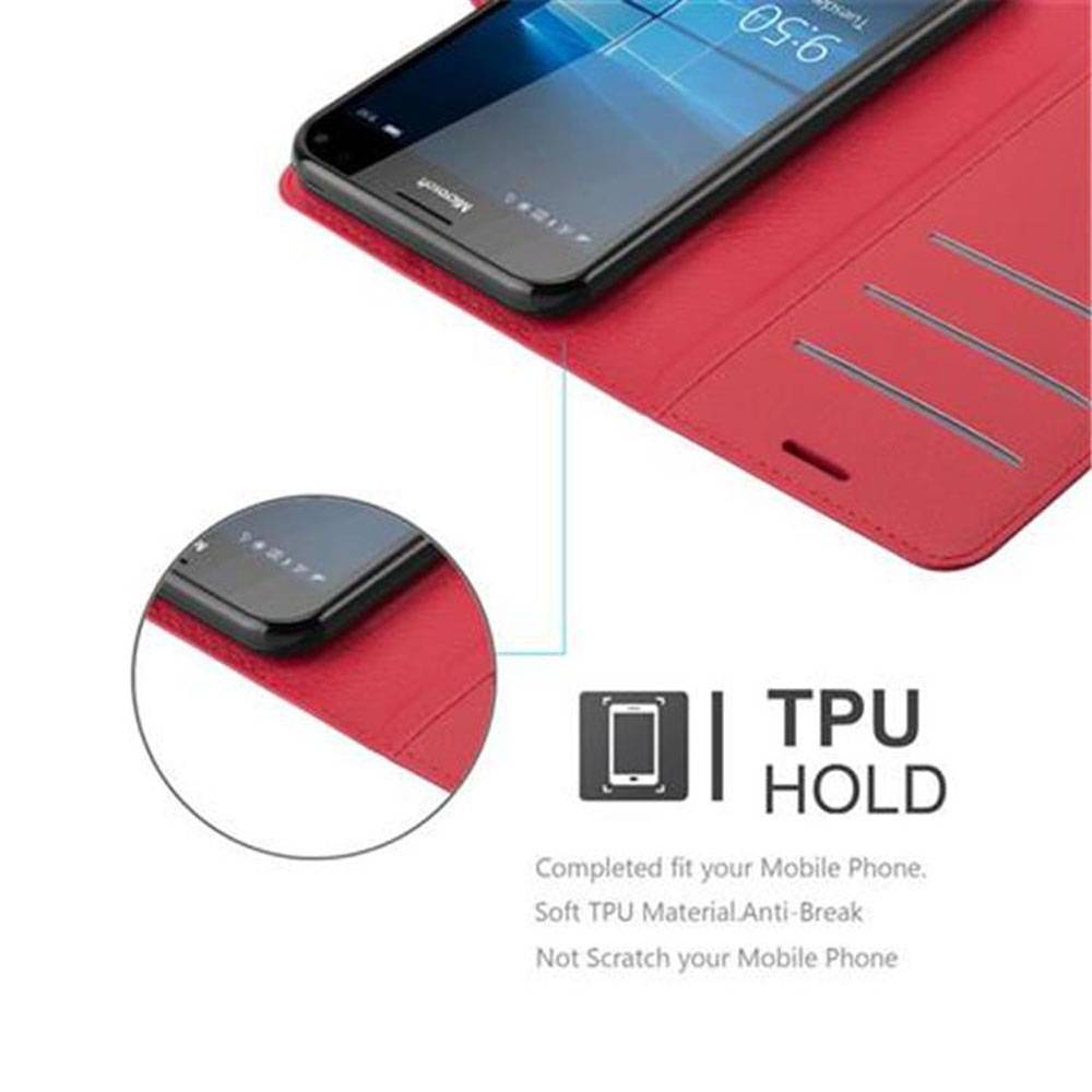 Cadorabo Hülle für Nokia Lumia 950 XL Schutz Hülle in Rot Handyhülle Etui Case Cover Magnetverschluss