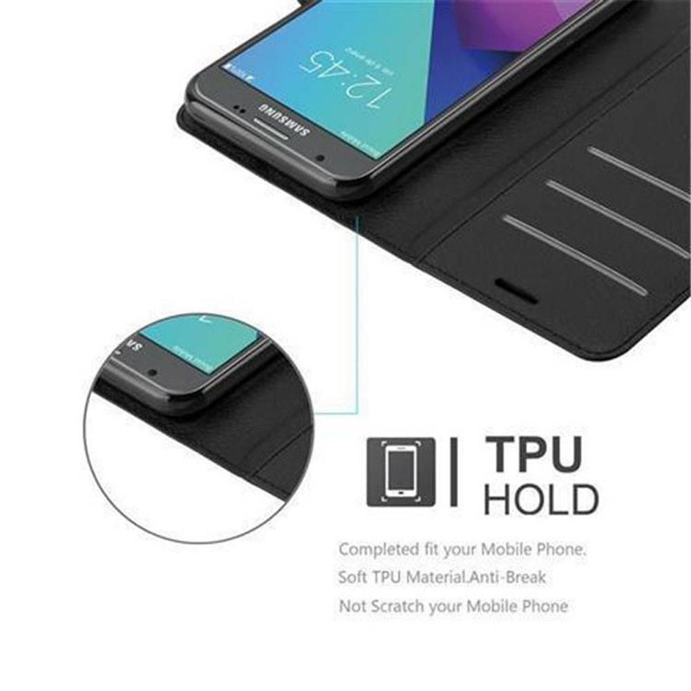 Cadorabo Hülle für Samsung Galaxy J3 2017 US Version Schutz Hülle in Schwarz Handyhülle Etui Case Cover Magnetverschluss