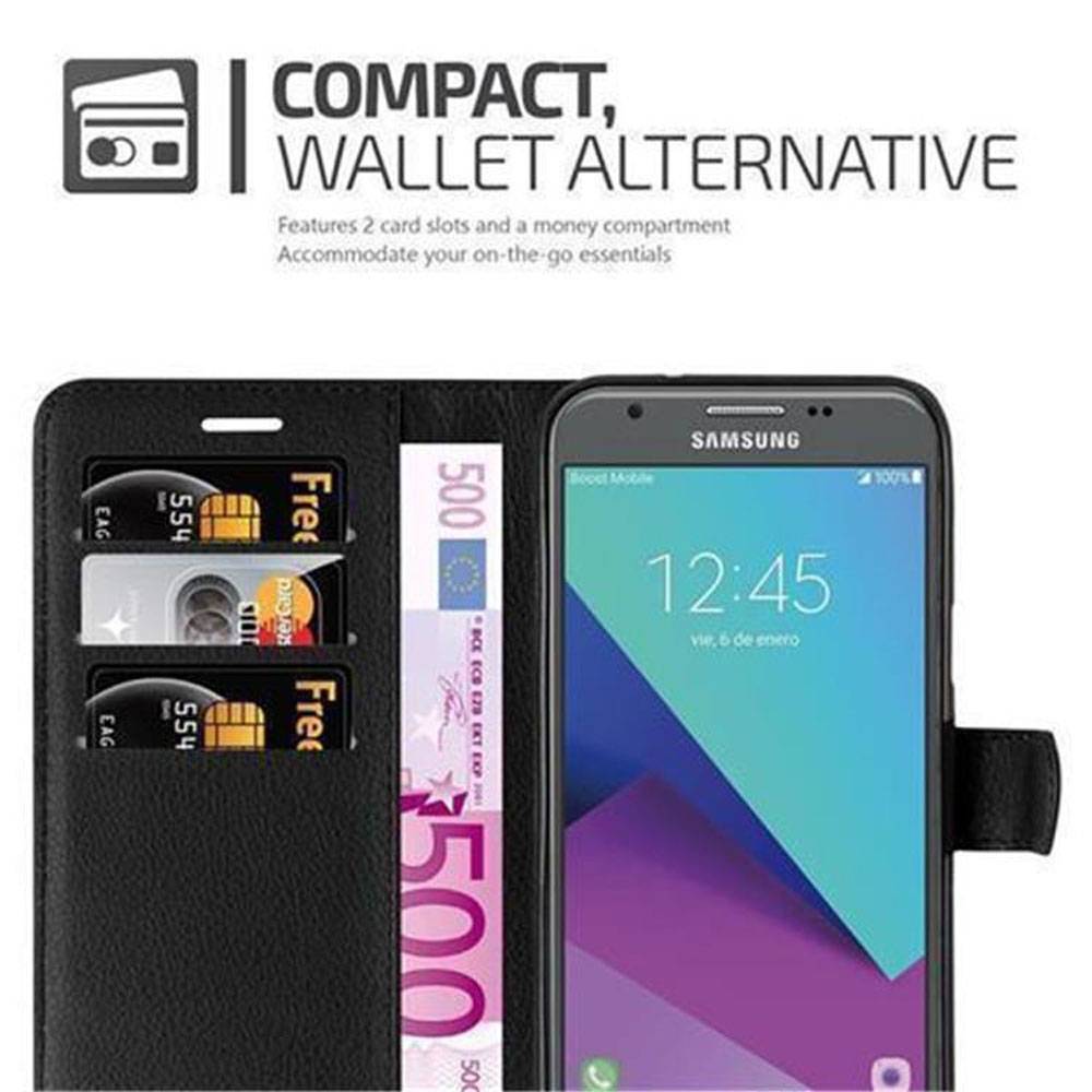 Cadorabo Hülle für Samsung Galaxy J3 2017 US Version Schutz Hülle in Schwarz Handyhülle Etui Case Cover Magnetverschluss