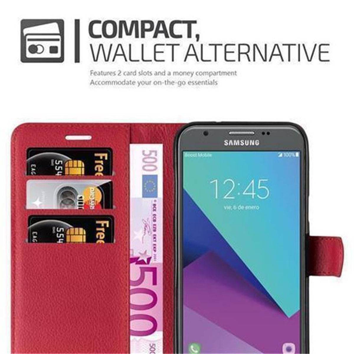 Cadorabo Hülle für Samsung Galaxy J7 2017 US Version Schutz Hülle in Rot Handyhülle Etui Case Cover Magnetverschluss