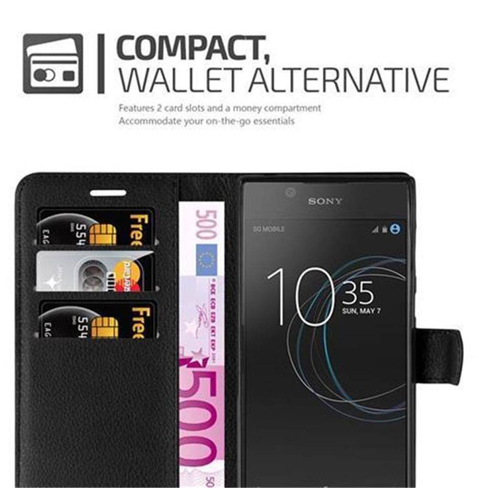Cadorabo Hülle für Sony Xperia L1 Schutz Hülle in Schwarz Handyhülle Etui Case Cover Magnetverschluss