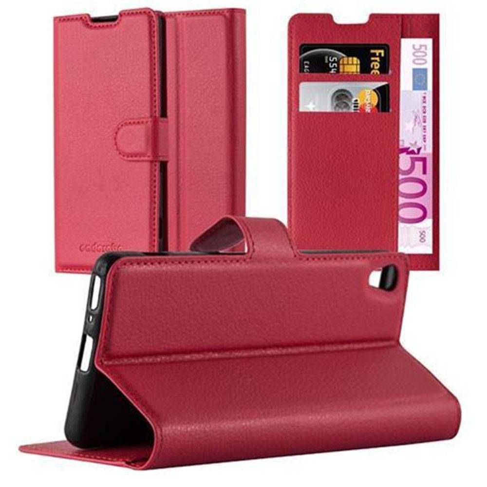 Cadorabo Hülle für Sony Xperia XA Schutz Hülle in Rot Handyhülle Etui Case Cover Magnetverschluss