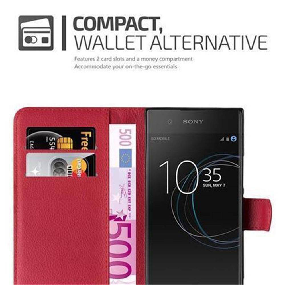 Cadorabo Hülle für Sony Xperia XA1 Schutz Hülle in Rot Handyhülle Etui Case Cover Magnetverschluss