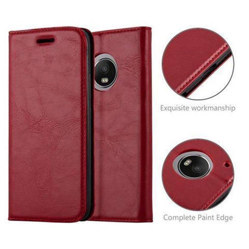 Cadorabo Hülle für Motorola MOTO G5 PLUS Schutz Hülle in Rot Handyhülle Etui Case Cover Magnetverschluss