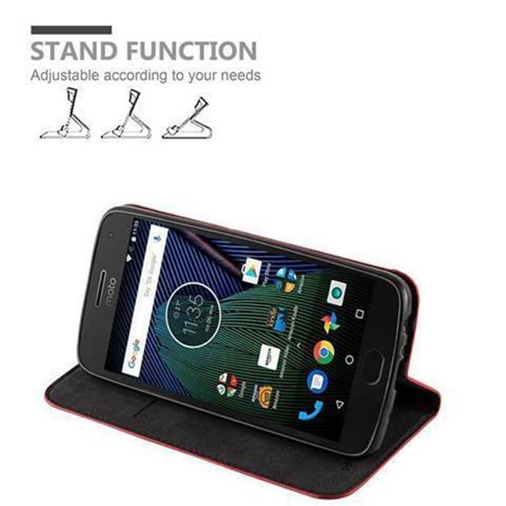 Cadorabo Hülle für Motorola MOTO G5 PLUS Schutz Hülle in Rot Handyhülle Etui Case Cover Magnetverschluss