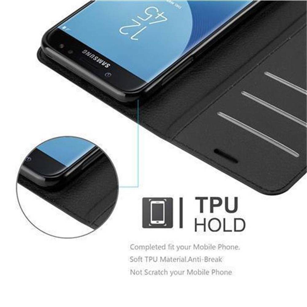 Cadorabo Hülle für Samsung Galaxy J7 2017 Schutz Hülle in Schwarz Handyhülle Etui Case Cover Magnetverschluss