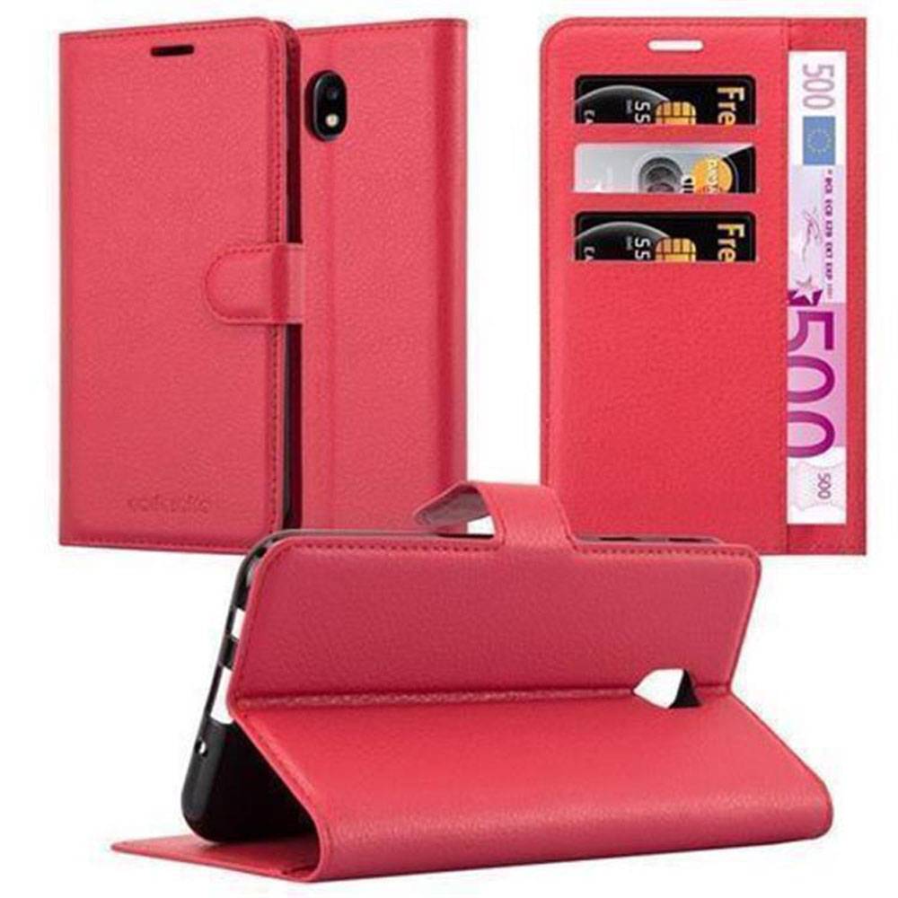 Cadorabo Hülle für Samsung Galaxy J7 2017 Schutz Hülle in Rot Handyhülle Etui Case Cover Magnetverschluss