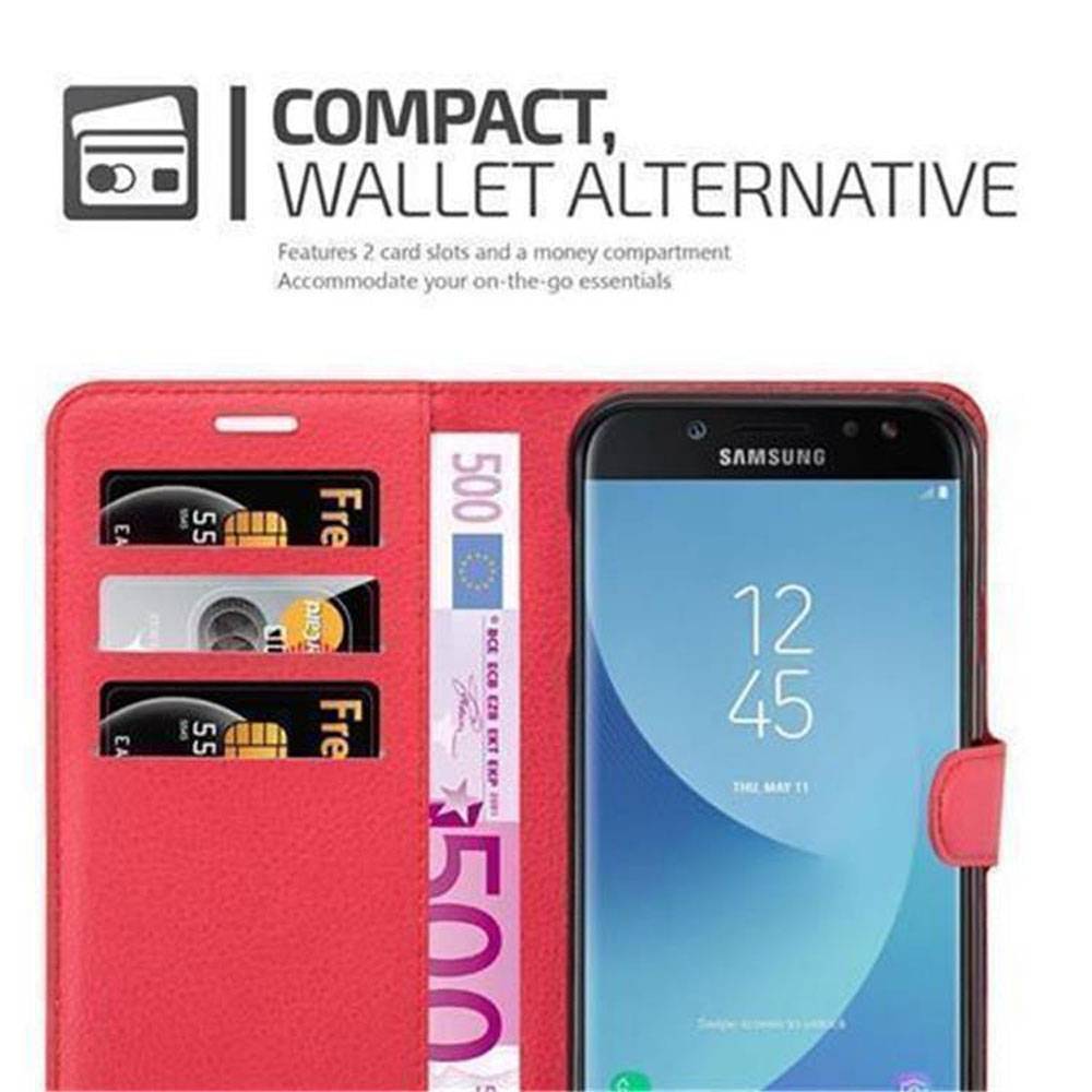 Cadorabo Hülle für Samsung Galaxy J7 2017 Schutz Hülle in Rot Handyhülle Etui Case Cover Magnetverschluss