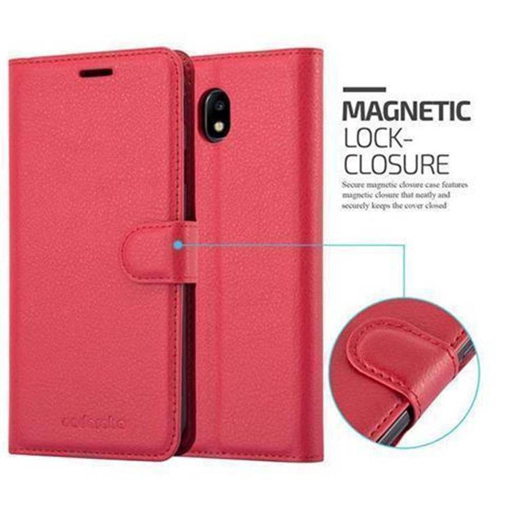 Cadorabo Hülle für Samsung Galaxy J7 2017 Schutz Hülle in Rot Handyhülle Etui Case Cover Magnetverschluss