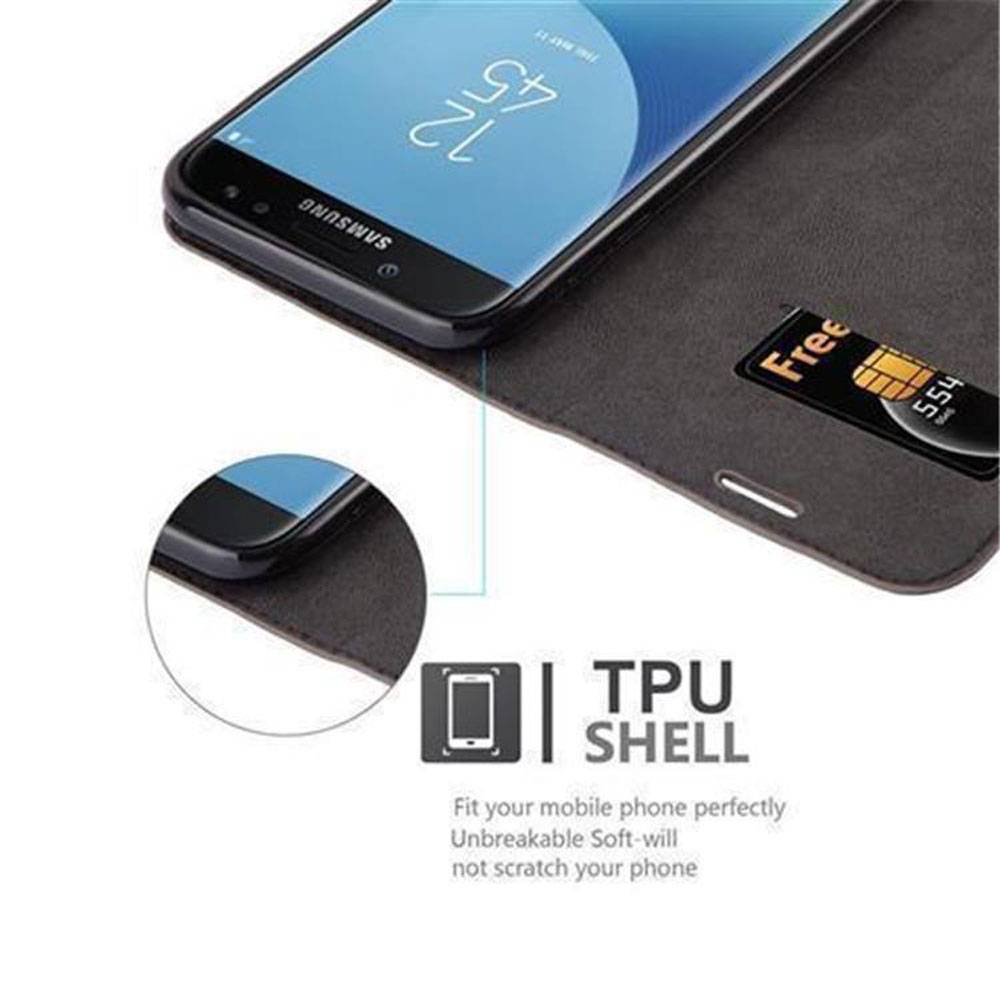 Cadorabo Hülle für Samsung Galaxy J3 2017 Schutz Hülle in Braun Handyhülle Etui Case Cover Magnetverschluss