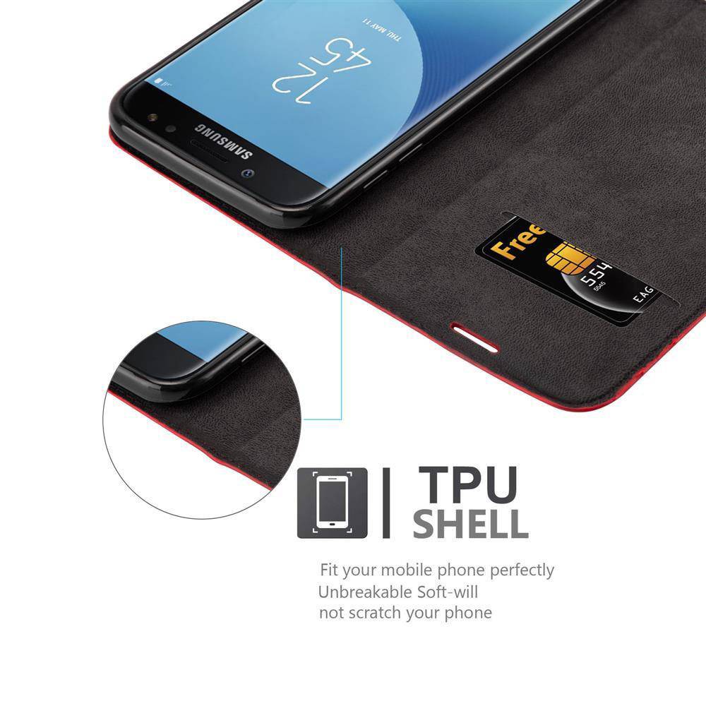 Cadorabo Hülle für Samsung Galaxy J5 2017 Schutz Hülle in Rot Handyhülle Etui Case Cover Magnetverschluss