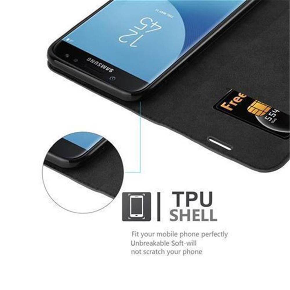 Cadorabo Hülle für Samsung Galaxy J7 2017 Schutz Hülle in Schwarz Handyhülle Etui Case Cover Magnetverschluss