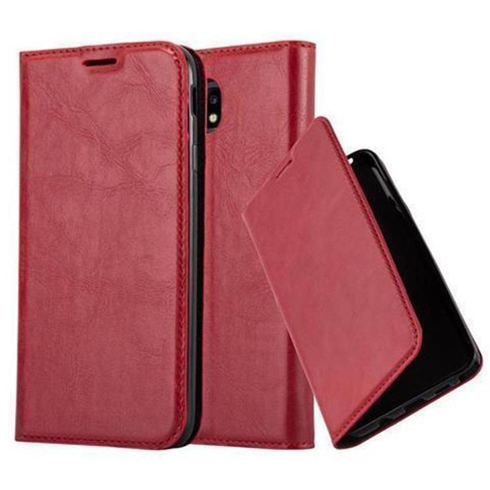 Cadorabo Hülle für Samsung Galaxy J7 2017 Schutz Hülle in Rot Handyhülle Etui Case Cover Magnetverschluss