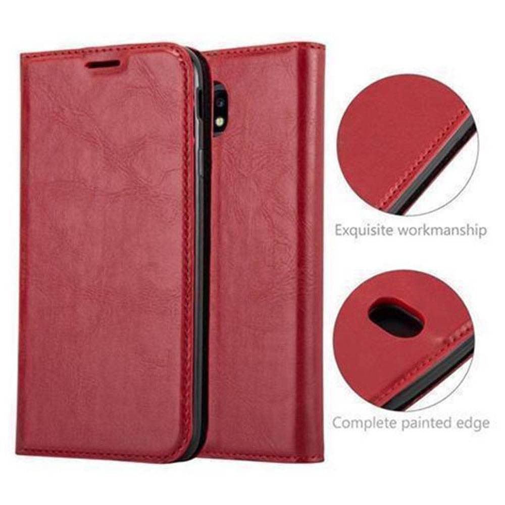Cadorabo Hülle für Samsung Galaxy J7 2017 Schutz Hülle in Rot Handyhülle Etui Case Cover Magnetverschluss