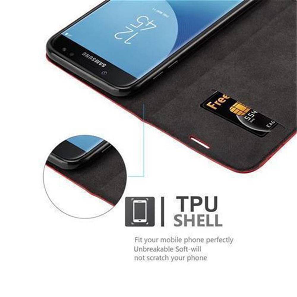 Cadorabo Hülle für Samsung Galaxy J7 2017 Schutz Hülle in Rot Handyhülle Etui Case Cover Magnetverschluss