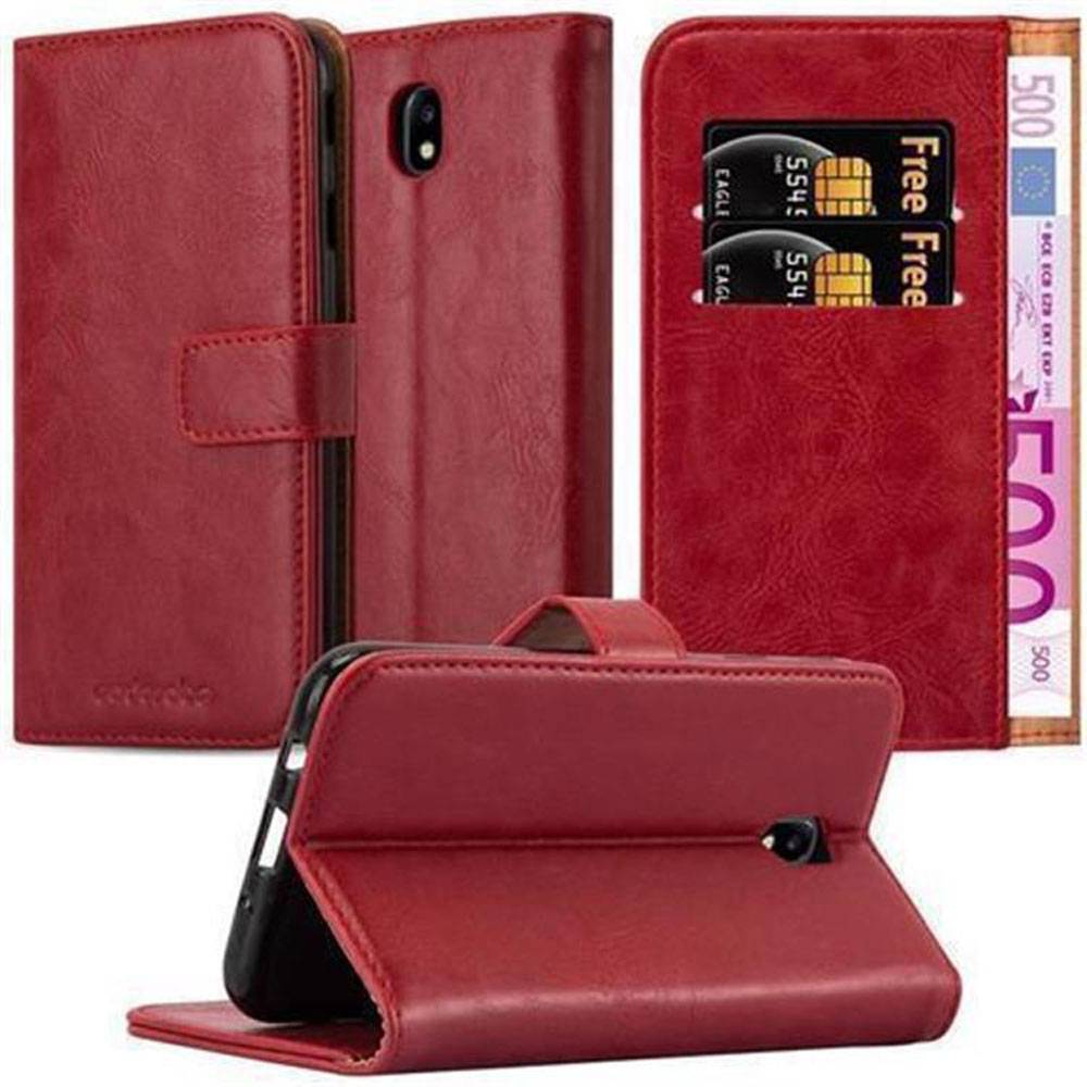 Cadorabo Hülle für Samsung Galaxy J7 2017 Schutzhülle in Rot Handyhülle Book Tasche Case Etui Luxury