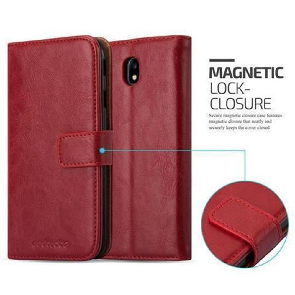 Cadorabo Hülle für Samsung Galaxy J7 2017 Schutzhülle in Rot Handyhülle Book Tasche Case Etui Luxury