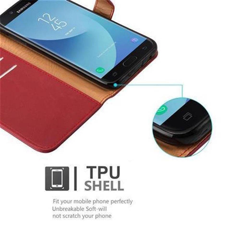 Cadorabo Hülle für Samsung Galaxy J7 2017 Schutzhülle in Rot Handyhülle Book Tasche Case Etui Luxury