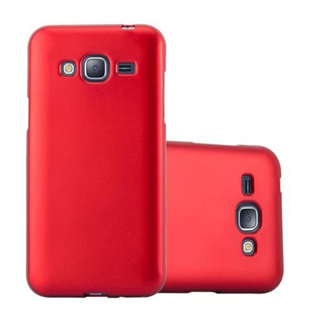 Cadorabo Schutzhülle für Samsung Galaxy J3 2016 Hülle in Rot Handyhülle TPU Silikon Etui Cover Case
