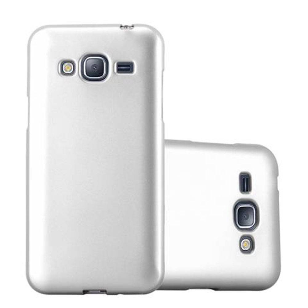 Cadorabo Schutzhülle für Samsung Galaxy J3 2016 Hülle in Silber Handyhülle TPU Silikon Etui Cover Case