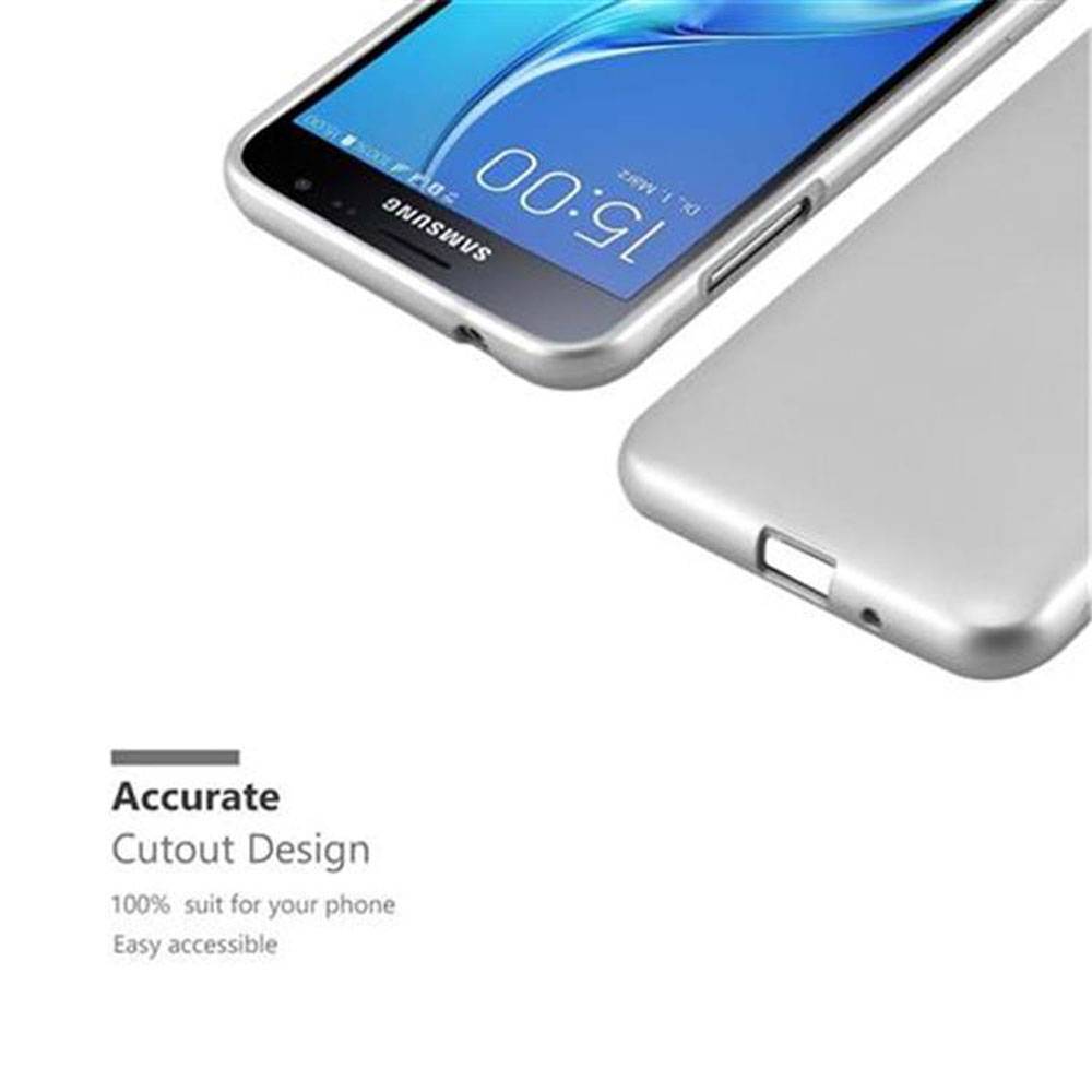 Cadorabo Schutzhülle für Samsung Galaxy J3 2016 Hülle in Silber Handyhülle TPU Silikon Etui Cover Case