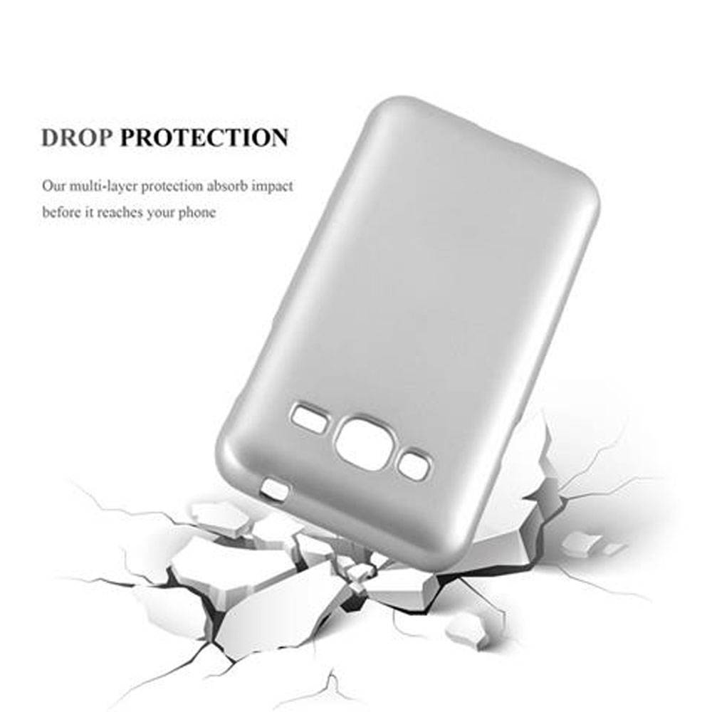 Cadorabo Schutzhülle für Samsung Galaxy J3 2016 Hülle in Silber Handyhülle TPU Silikon Etui Cover Case