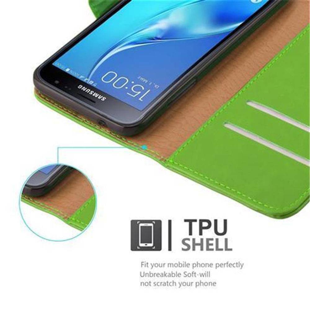 Cadorabo Hülle für Samsung Galaxy J3 2016 Schutzhülle in Grün Handyhülle Book Tasche Case Etui Luxury