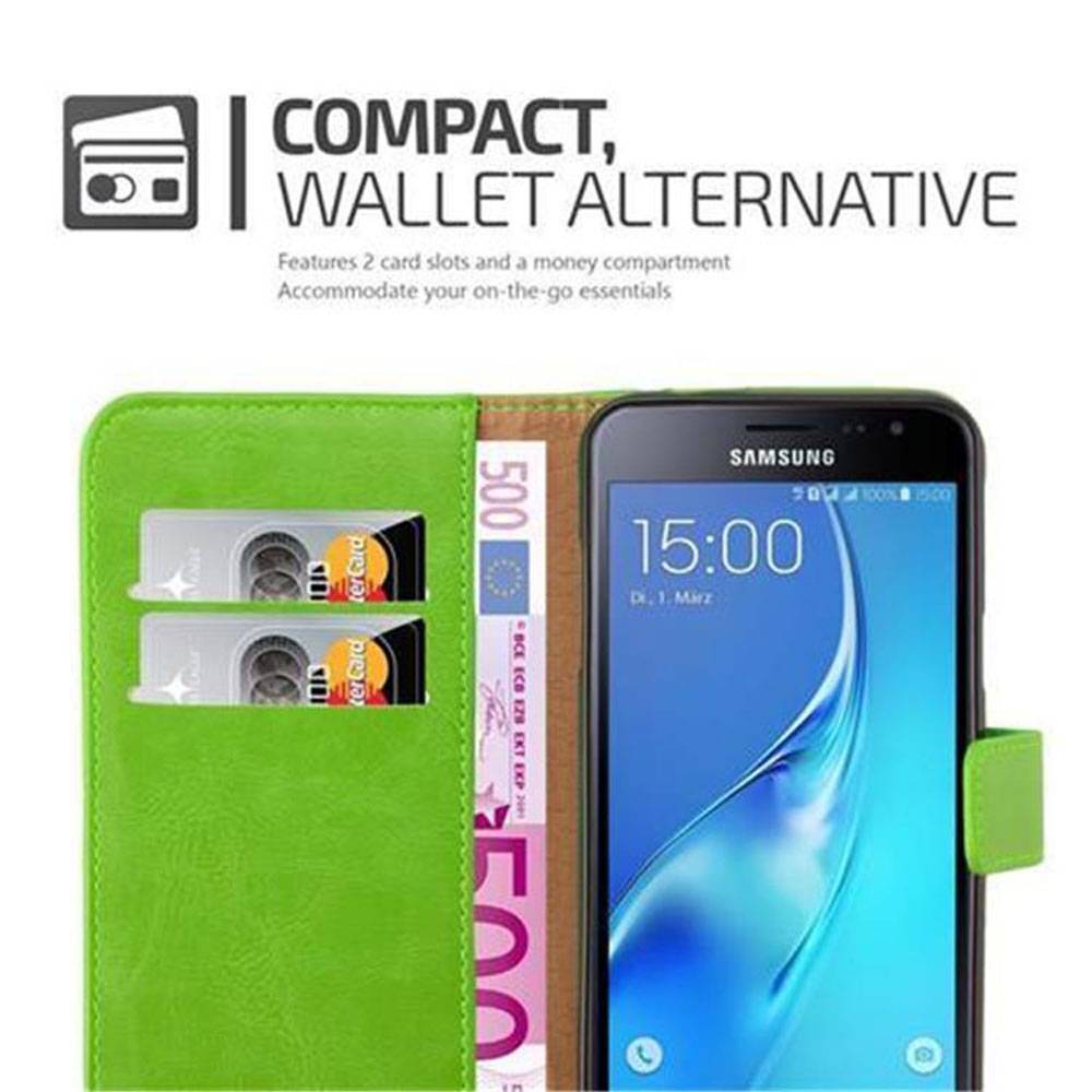 Cadorabo Hülle für Samsung Galaxy J3 2016 Schutzhülle in Grün Handyhülle Book Tasche Case Etui Luxury