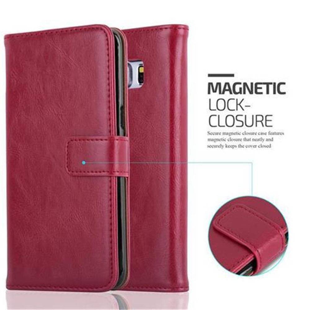 Cadorabo Hülle für Samsung Galaxy S6 EDGE Schutzhülle in Rot Handyhülle Book Tasche Case Etui Luxury