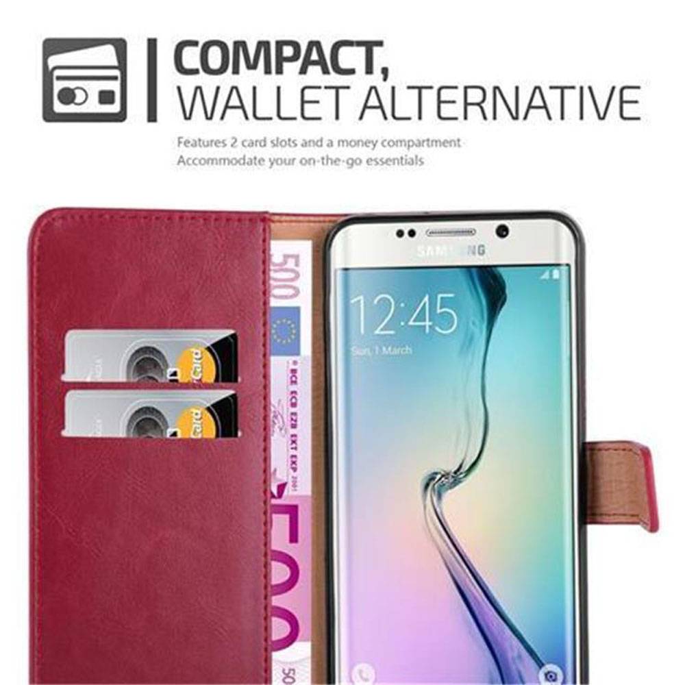 Cadorabo Hülle für Samsung Galaxy S6 EDGE Schutzhülle in Rot Handyhülle Book Tasche Case Etui Luxury