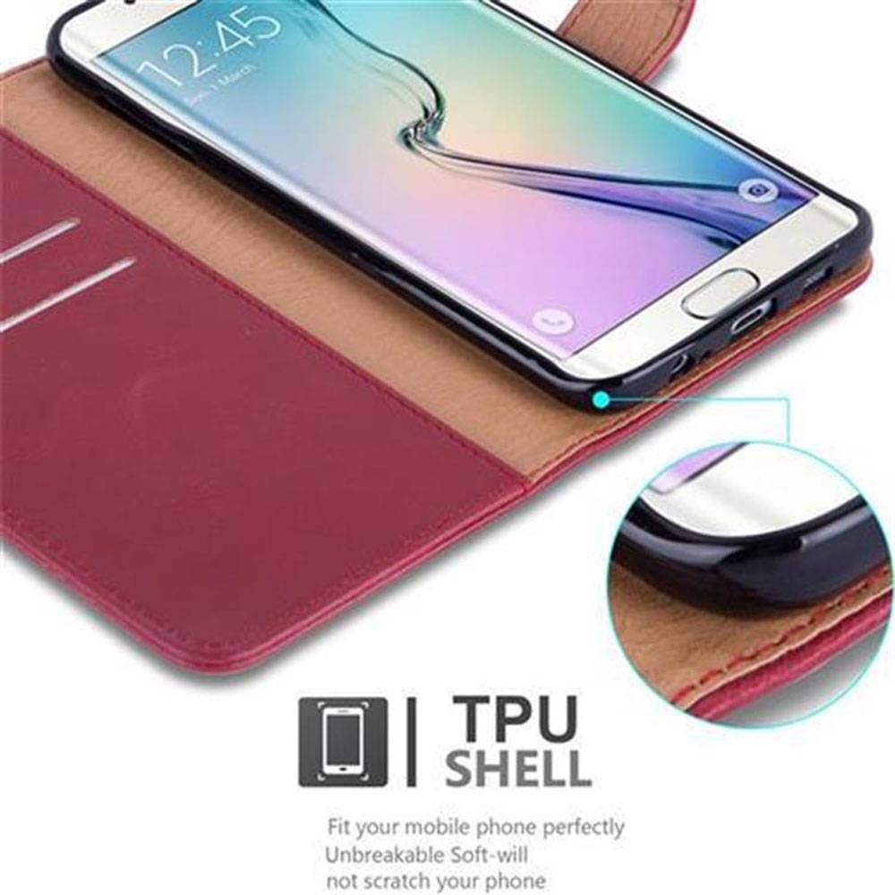 Cadorabo Hülle für Samsung Galaxy S6 EDGE Schutzhülle in Rot Handyhülle Book Tasche Case Etui Luxury