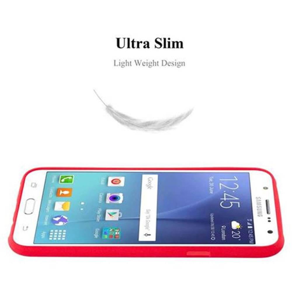 Cadorabo Schutzhülle für Samsung Galaxy J7 2015 Hülle in Rot Handyhülle TPU Etui Cover Case