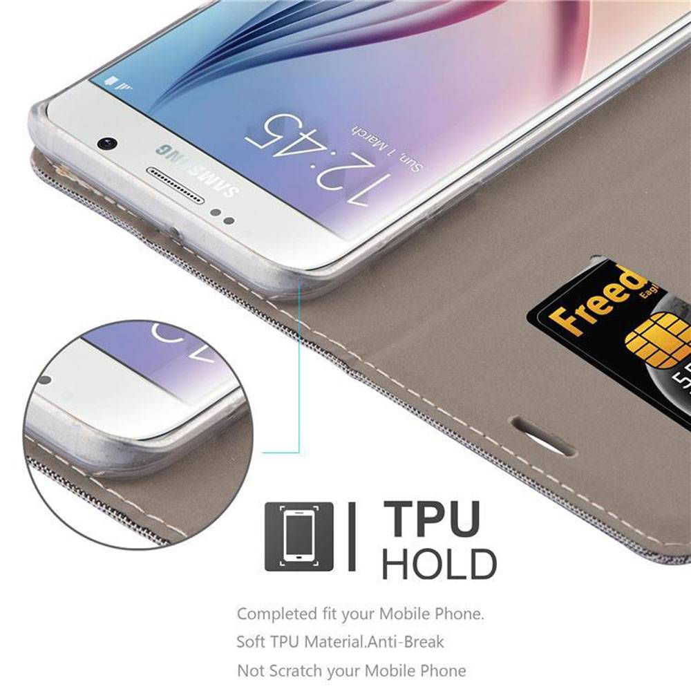 Cadorabo Hülle für Samsung Galaxy S6 EDGE PLUS Schutzhülle in Grau Handy Hülle Etui Book Case Cover