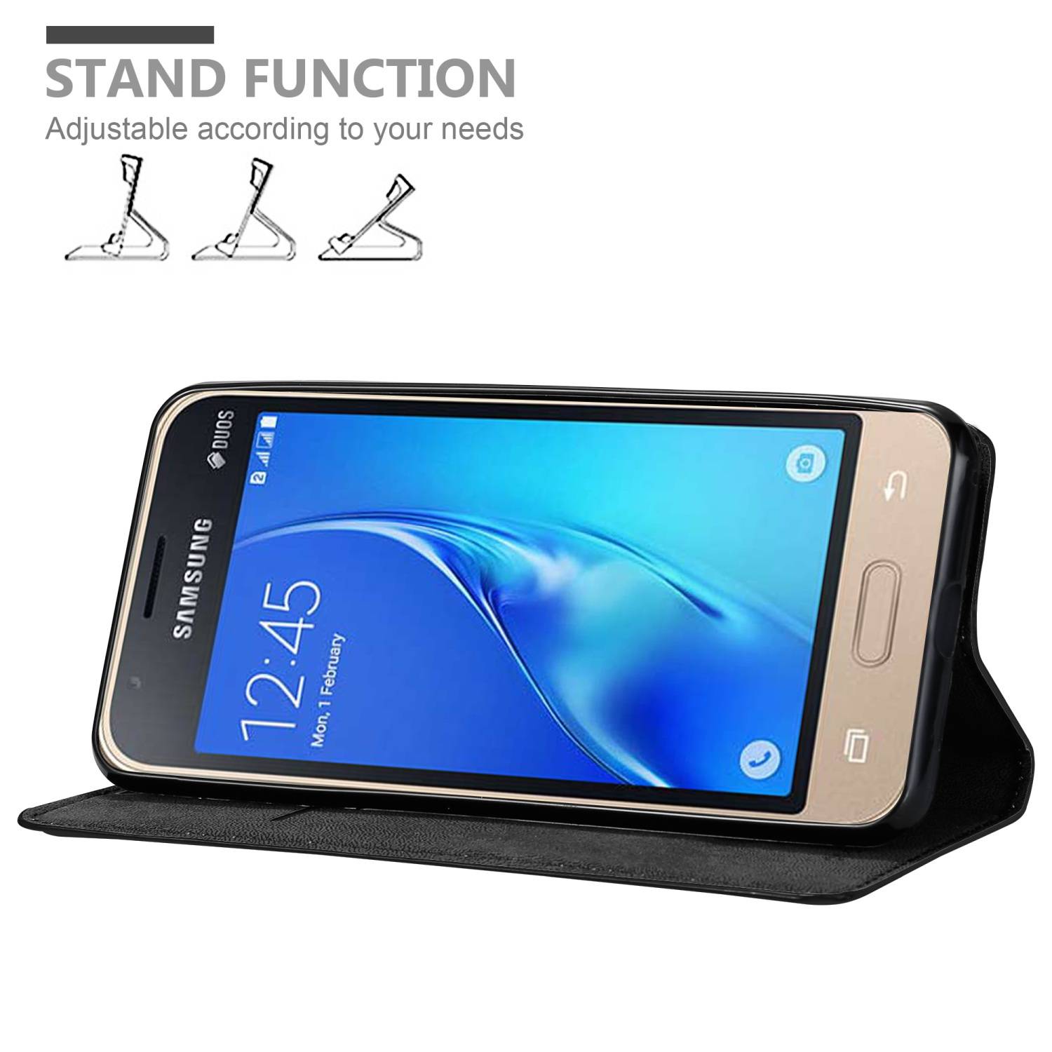 Cadorabo Hülle für Samsung Galaxy J1 MINI 2016 Schutz Hülle in Schwarz Handyhülle Etui Case Cover Magnetverschluss