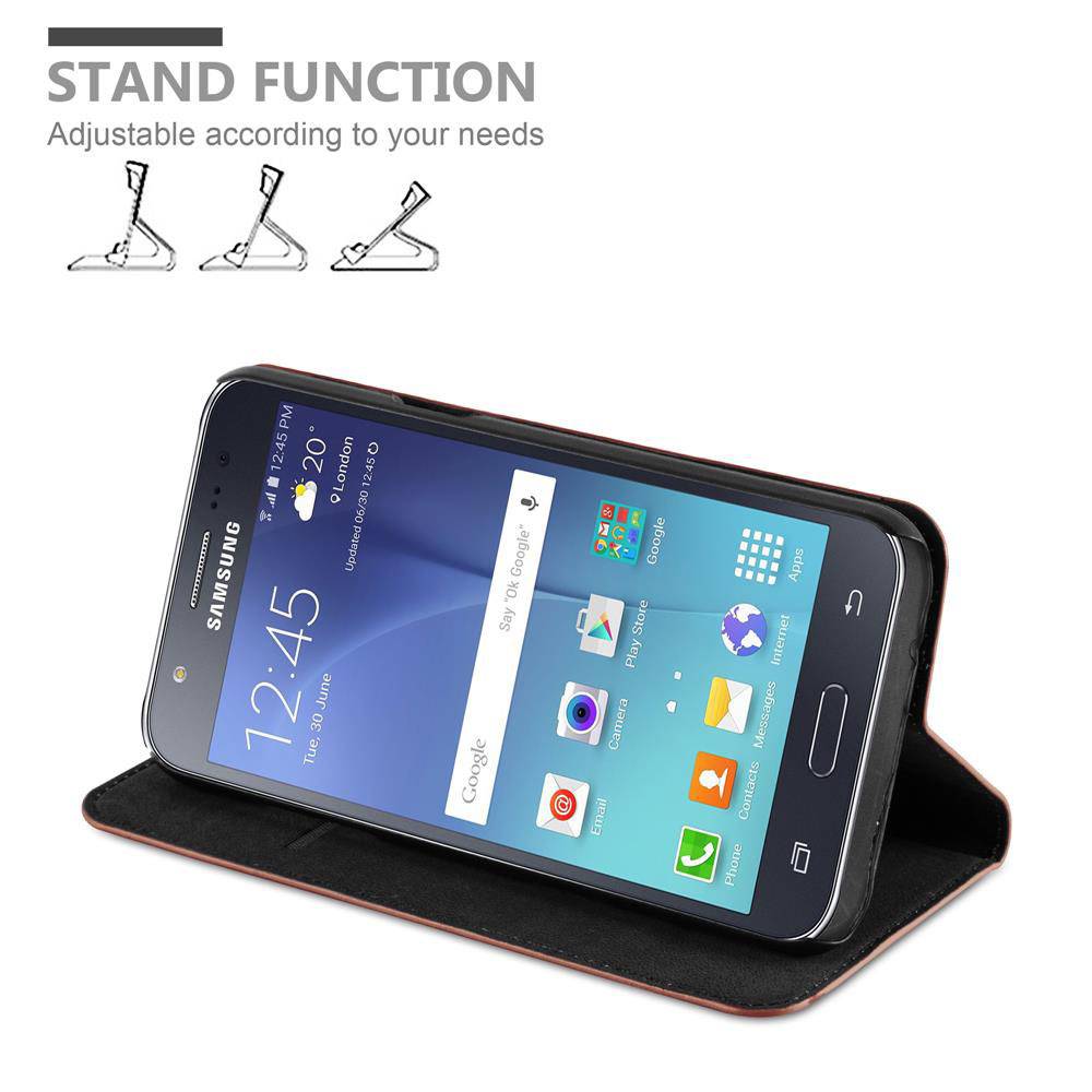 Cadorabo Hülle für Samsung Galaxy J7 2015 Schutz Hülle in Rot Handyhülle Etui Case Cover Magnetverschluss