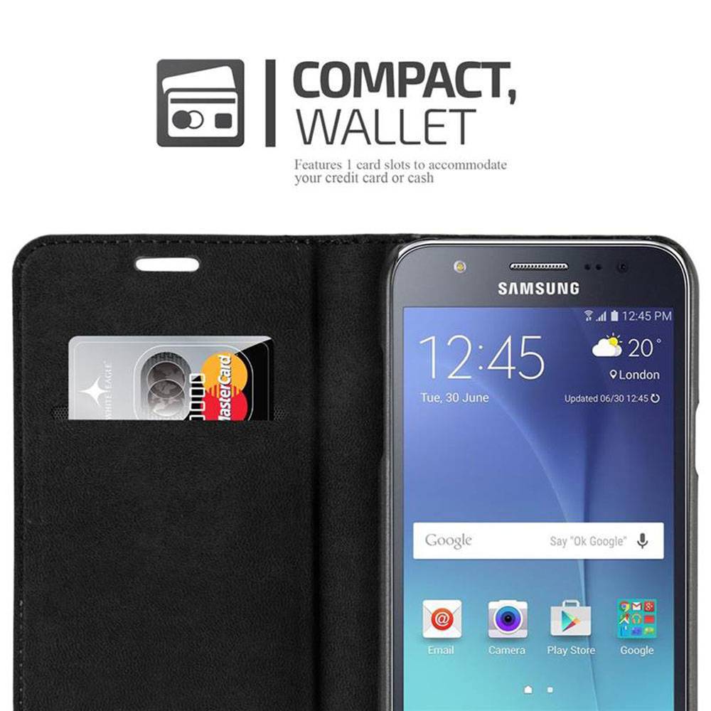 Cadorabo Hülle für Samsung Galaxy J7 2015 Schutz Hülle in Rot Handyhülle Etui Case Cover Magnetverschluss