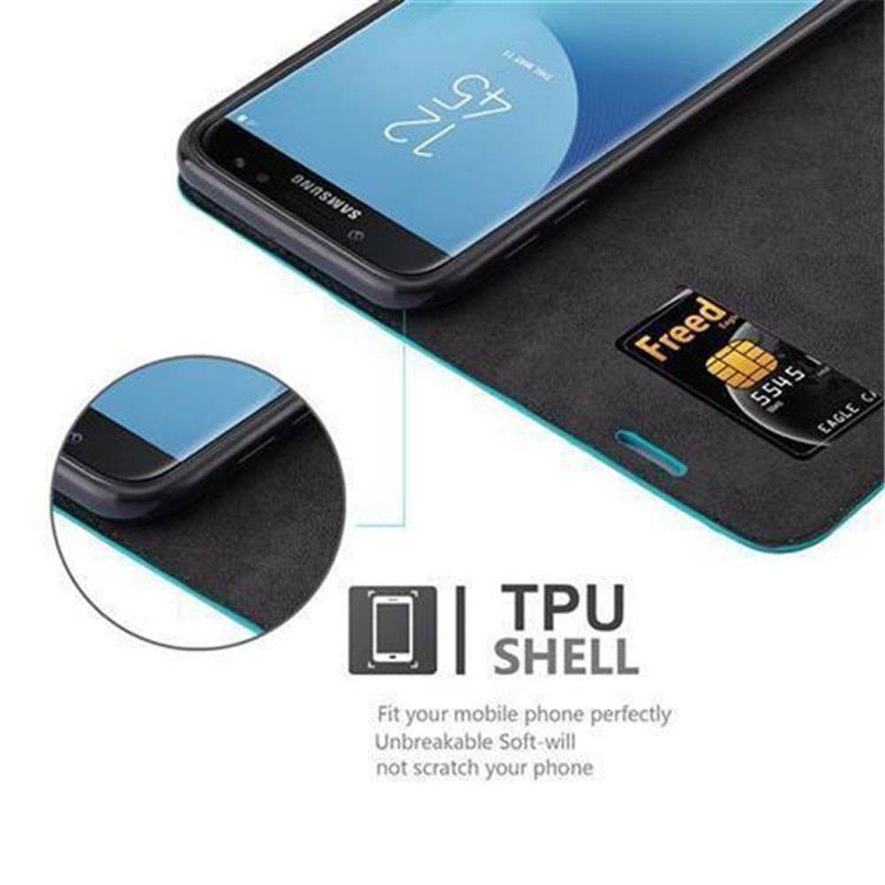 Cadorabo Hülle für Samsung Galaxy J7 2017 Schutz Hülle in Türkis Handyhülle Etui Case Cover Magnetverschluss