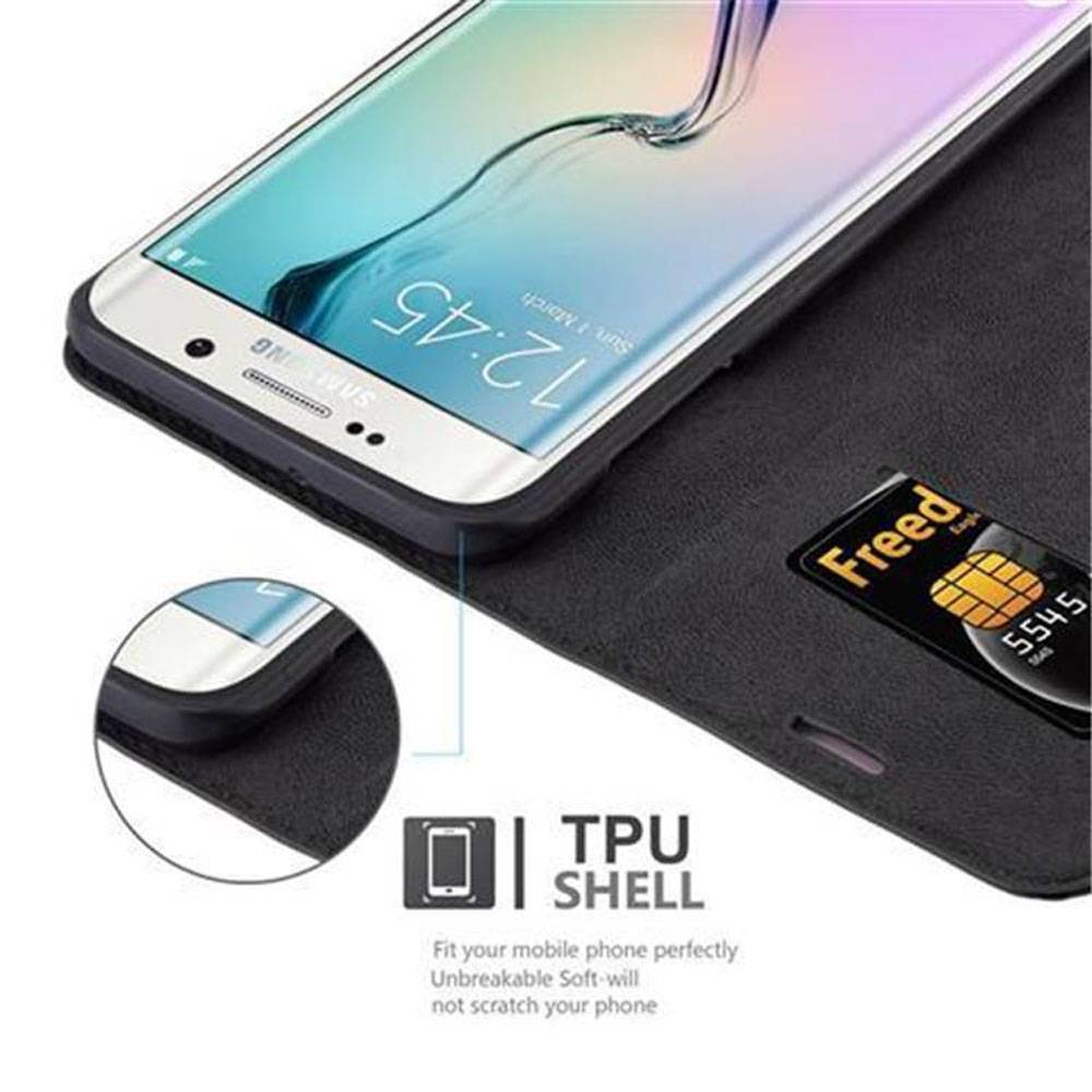 Cadorabo Hülle für Samsung Galaxy S6 EDGE PLUS Schutz Hülle in Schwarz Handyhülle Etui Case Cover Magnetverschluss