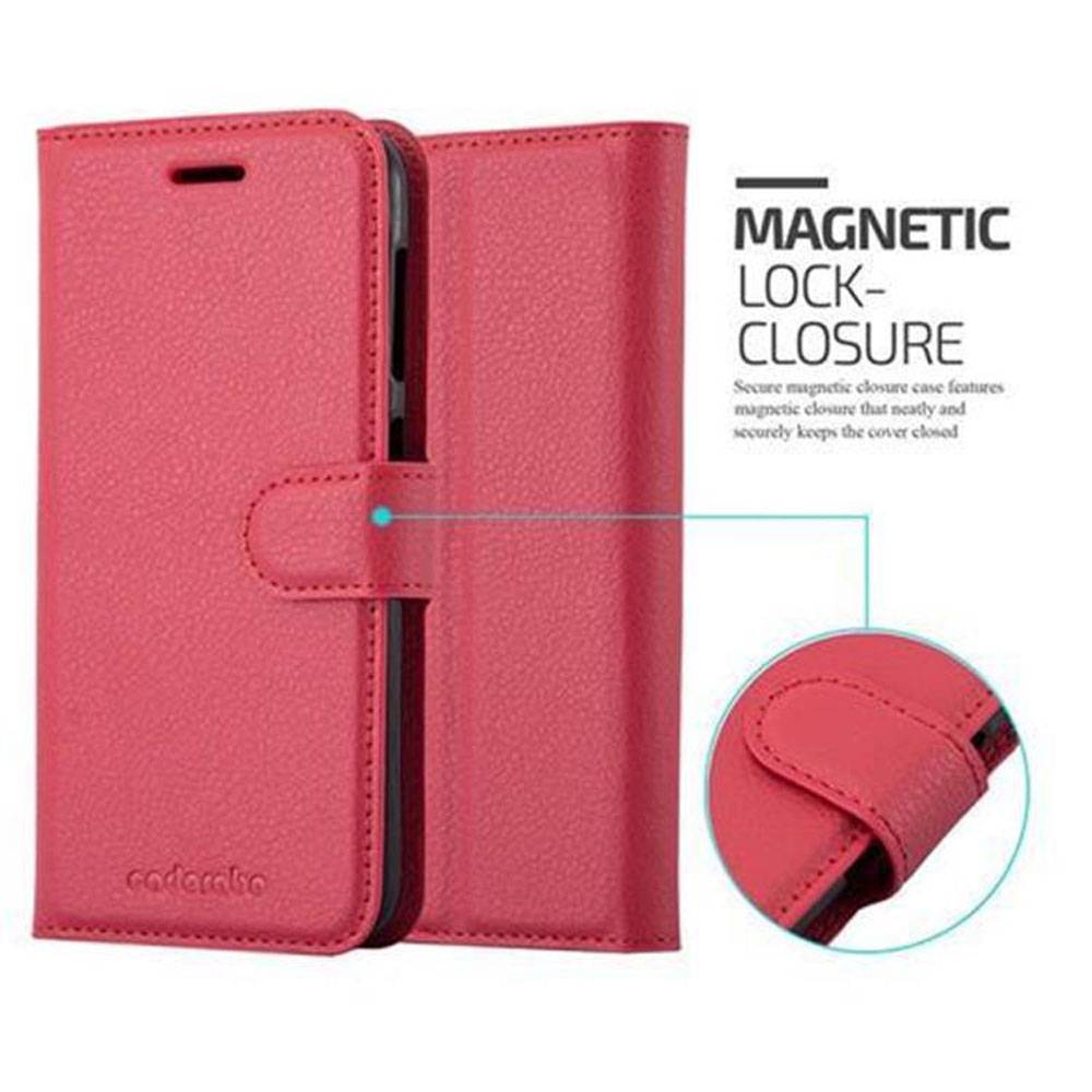 Cadorabo Hülle für Asus ZenFone LIVE / 3 GO Schutz Hülle in Rot Handyhülle Etui Case Cover Magnetverschluss